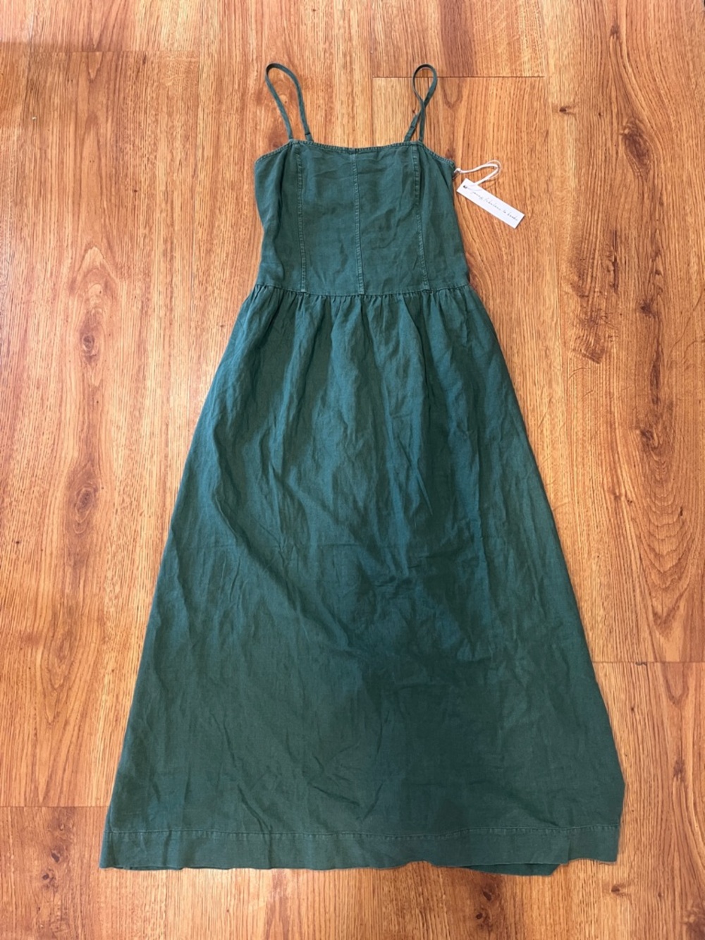 NWT Young Fabulous & Broke Green Linen Midi Dress with Spaghetti Straps